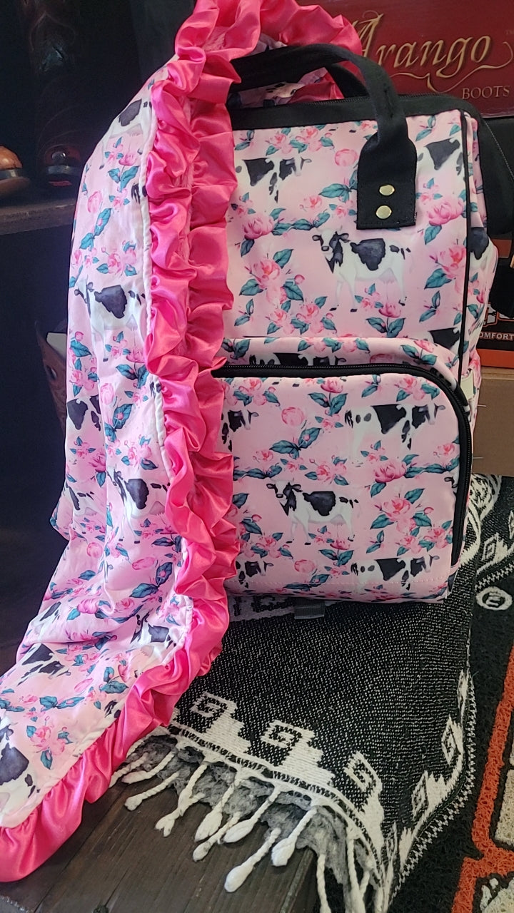 Pink Cow Floral Printed diaper Bag Set